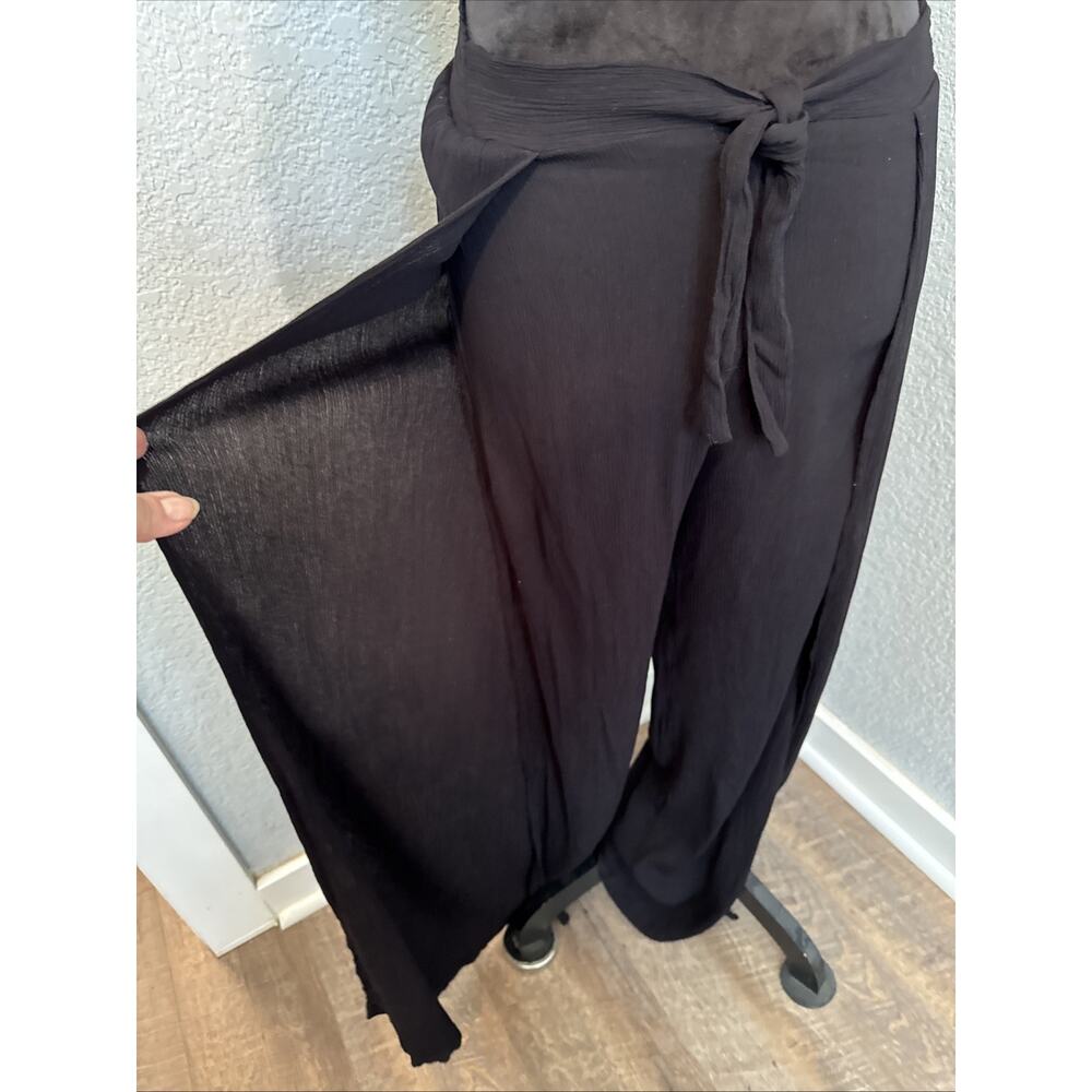 KONA SOL Black Tie Front Side Slit Swimsuit Cover Pants Medium Gauzy Vacay Pool - Picture 2 of 10